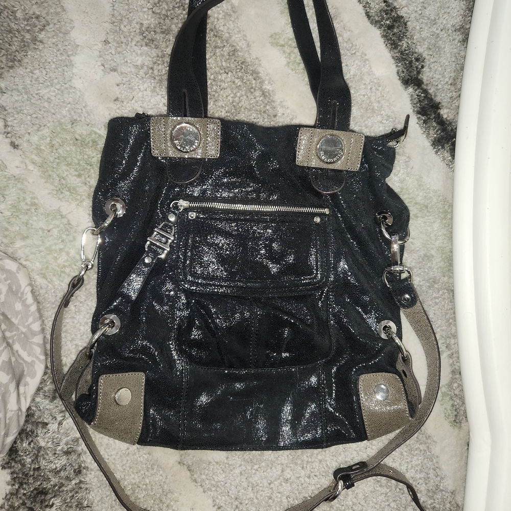 B. Makowsky Large Metallic Crackled Leather Bag - Picture 3 of 7
